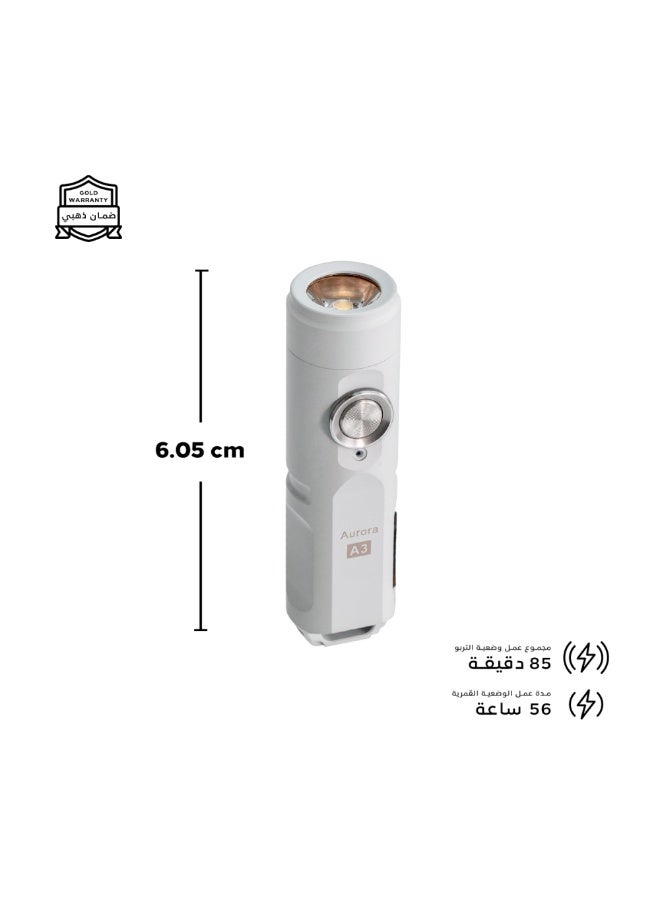 مصباح يدوي LED طراز A3، بقوة 650 لومن، قابل لإعادة الشحن عبر منفذ USB-C، مدى إضاءة يصل إلى 110 أمتار، هيكل مدمج ومتين من الألومنيوم، مقاوم للماء – لون أبيض. - Image 3